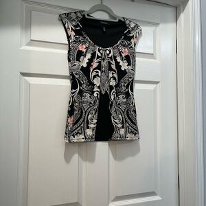 White House Black Market Black Paisley Floral XXS Top